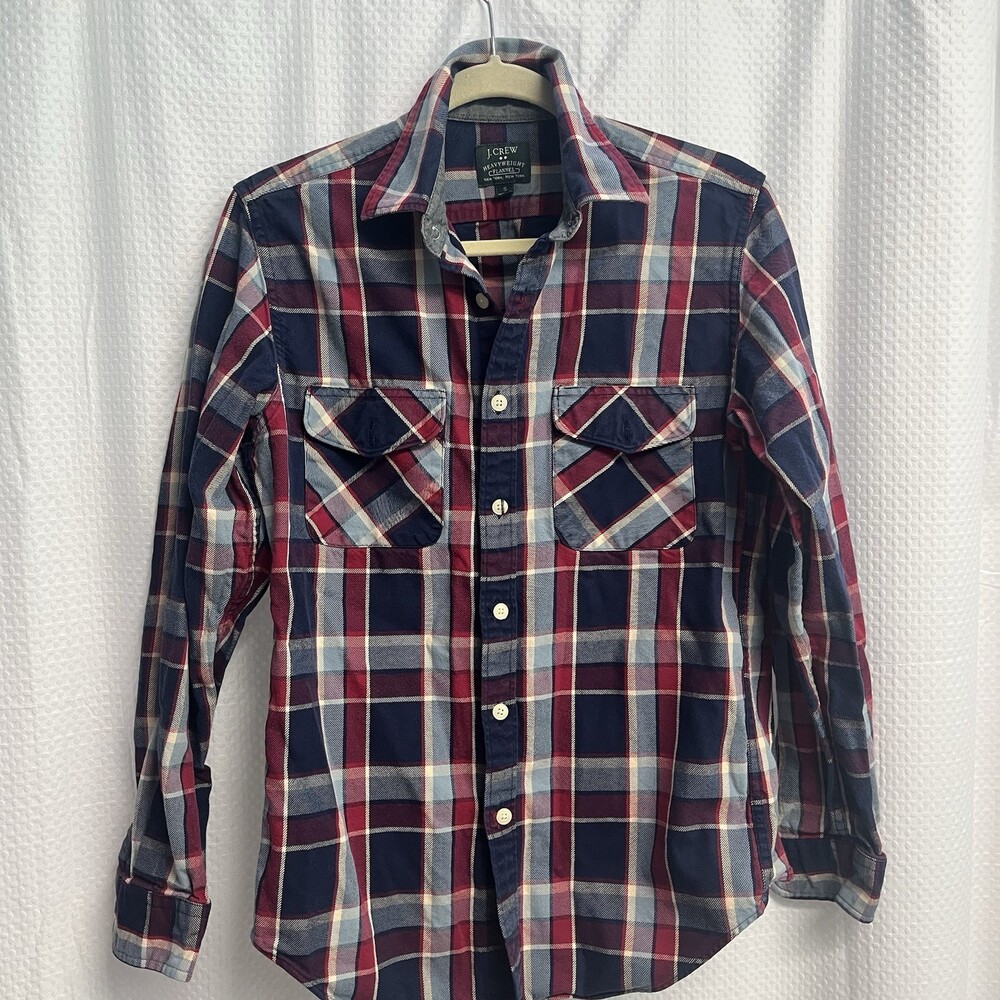 J. Crew Mens Heavyweight Flannel‎ Blue & Red Plaid Shirt Small Lumber Jack